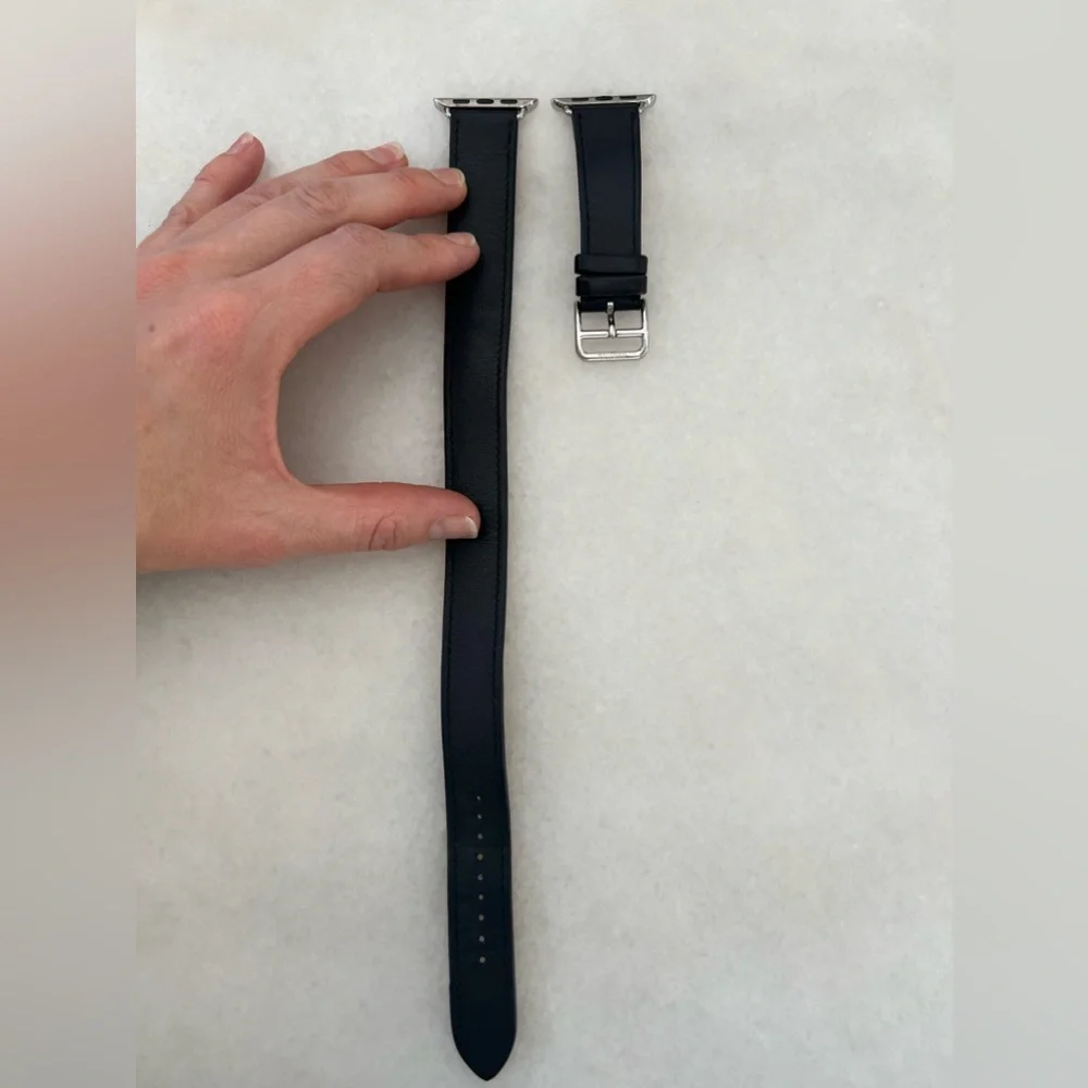 HERMES Apple Watch Double Tour Bleu Indigo leather band 38, 40, 41 mm - Picture 2 of 9